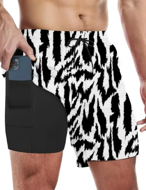 Buauty Mens Swim Trunks with Compression Liner 5 Inch Inseam Swim Shorts Quick Dry Mens Swimsuit Board Shorts with Pockets