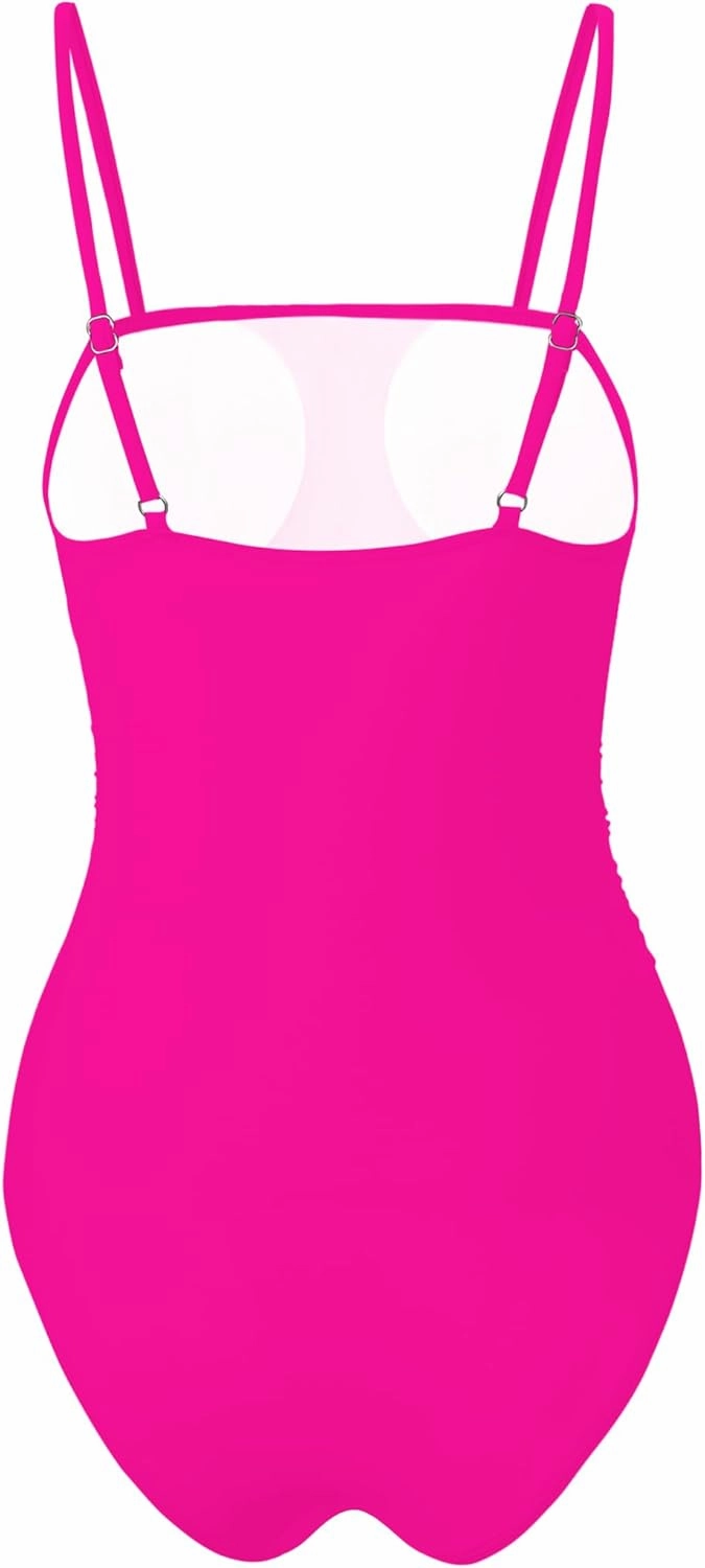 Buauty Women's One Piece Swimsuits Tummy Control Bathing Suits for Women Square Neck Backless Ruched Push Up Swimwear