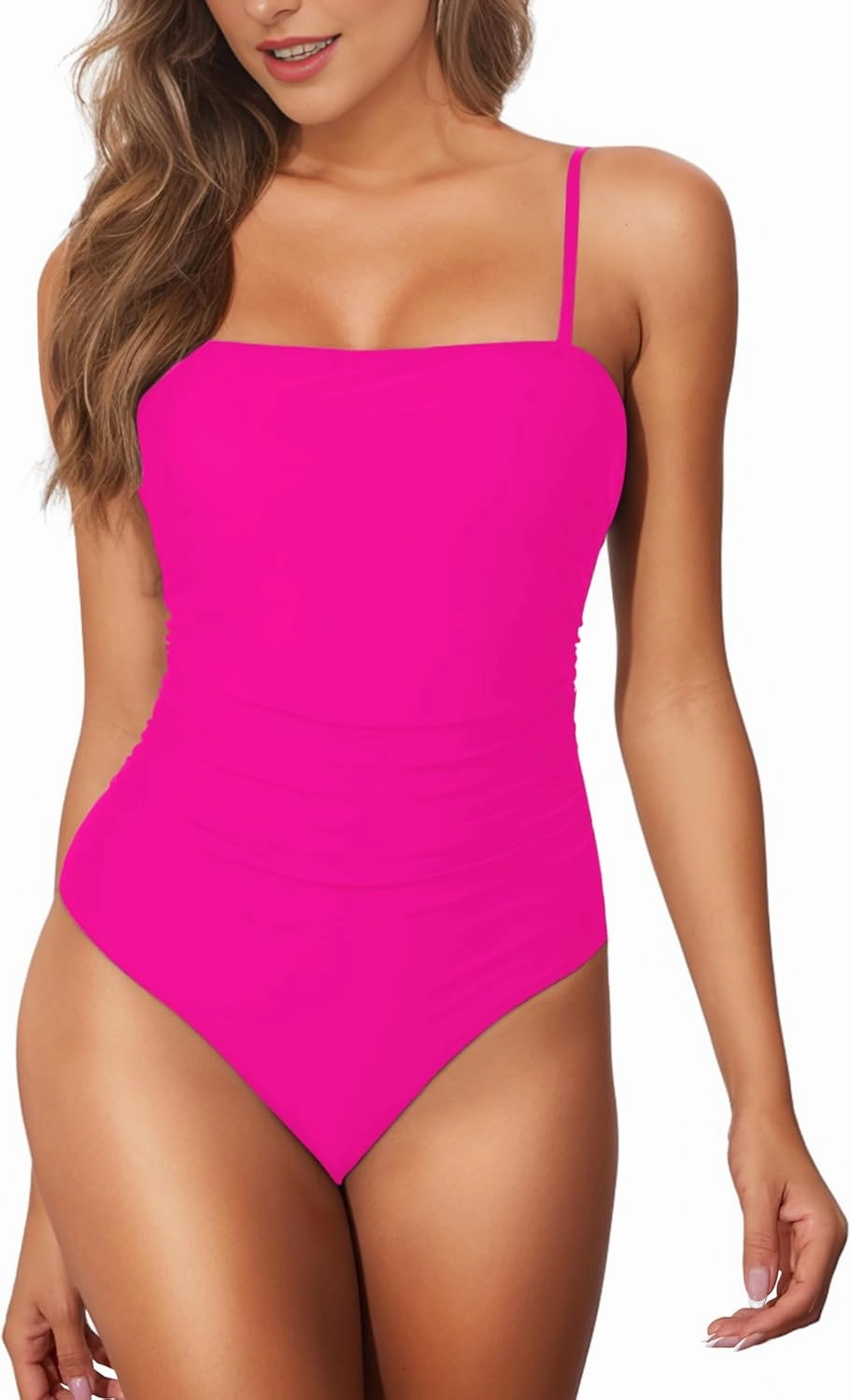 Buauty Women's One Piece Swimsuits Tummy Control Bathing Suits for Women Square Neck Backless Ruched Push Up Swimwear