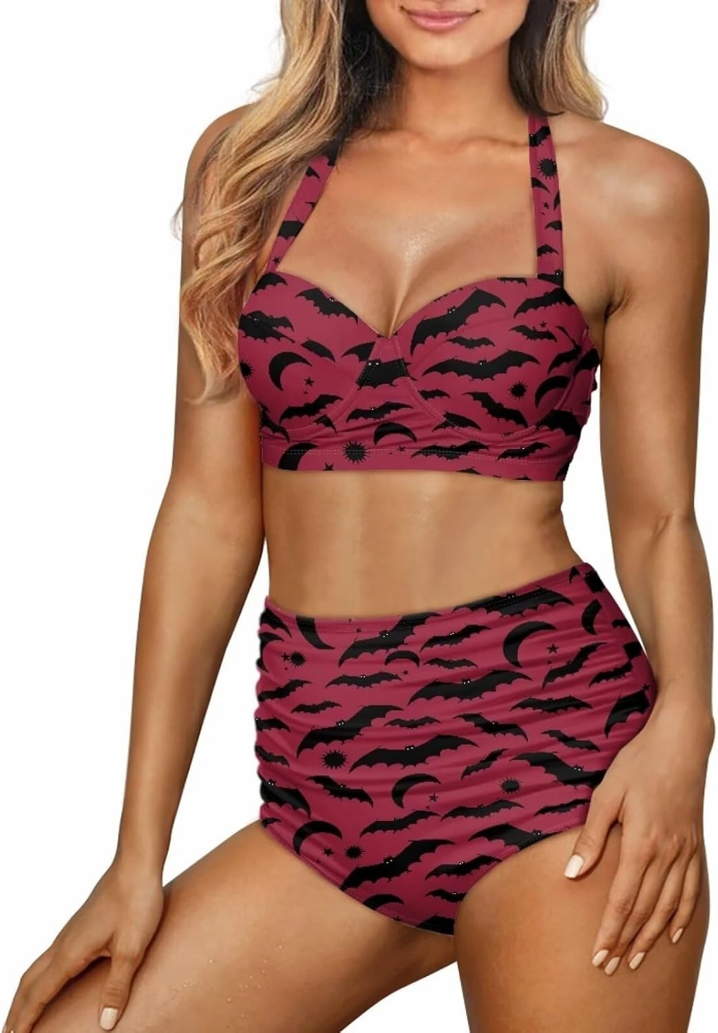 Butterfly Women's Retro Ruched Ruffle High Waist Bikini Set, Flag Tankini Swimsuits Tummy Control Swimwear