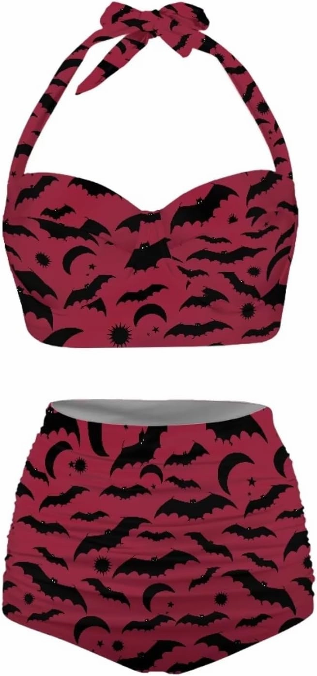 Butterfly Women's Retro Ruched Ruffle High Waist Bikini Set, Flag Tankini Swimsuits Tummy Control Swimwear