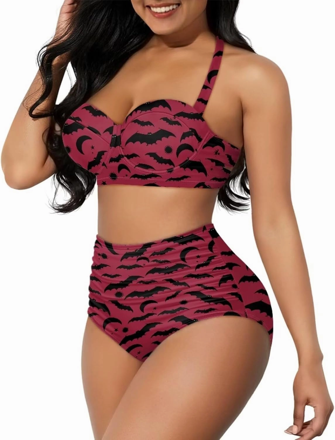 Butterfly Women's Retro Ruched Ruffle High Waist Bikini Set, Flag Tankini Swimsuits Tummy Control Swimwear
