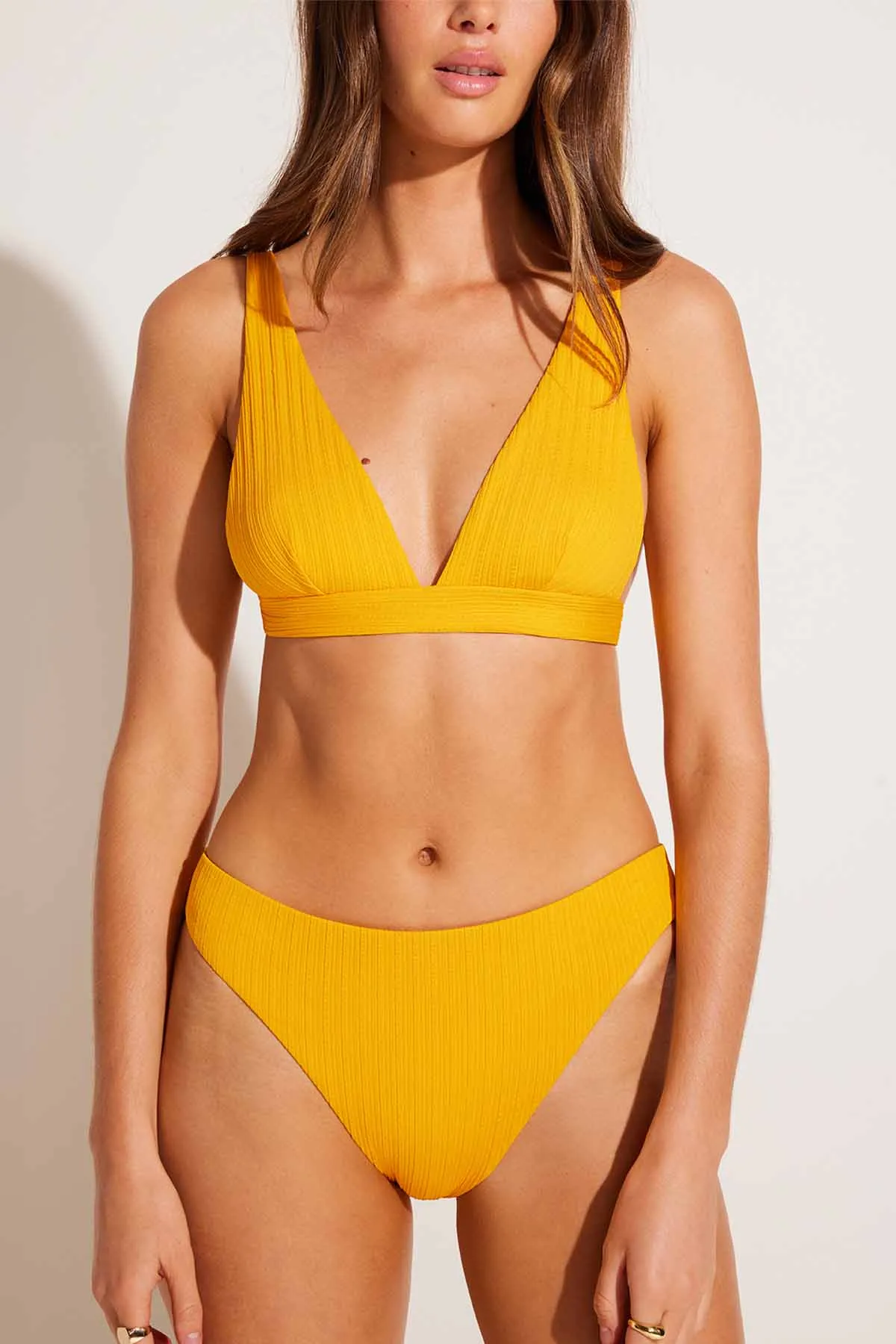 Cali High Leg Full Bottom - Sunflower Pucker Rib