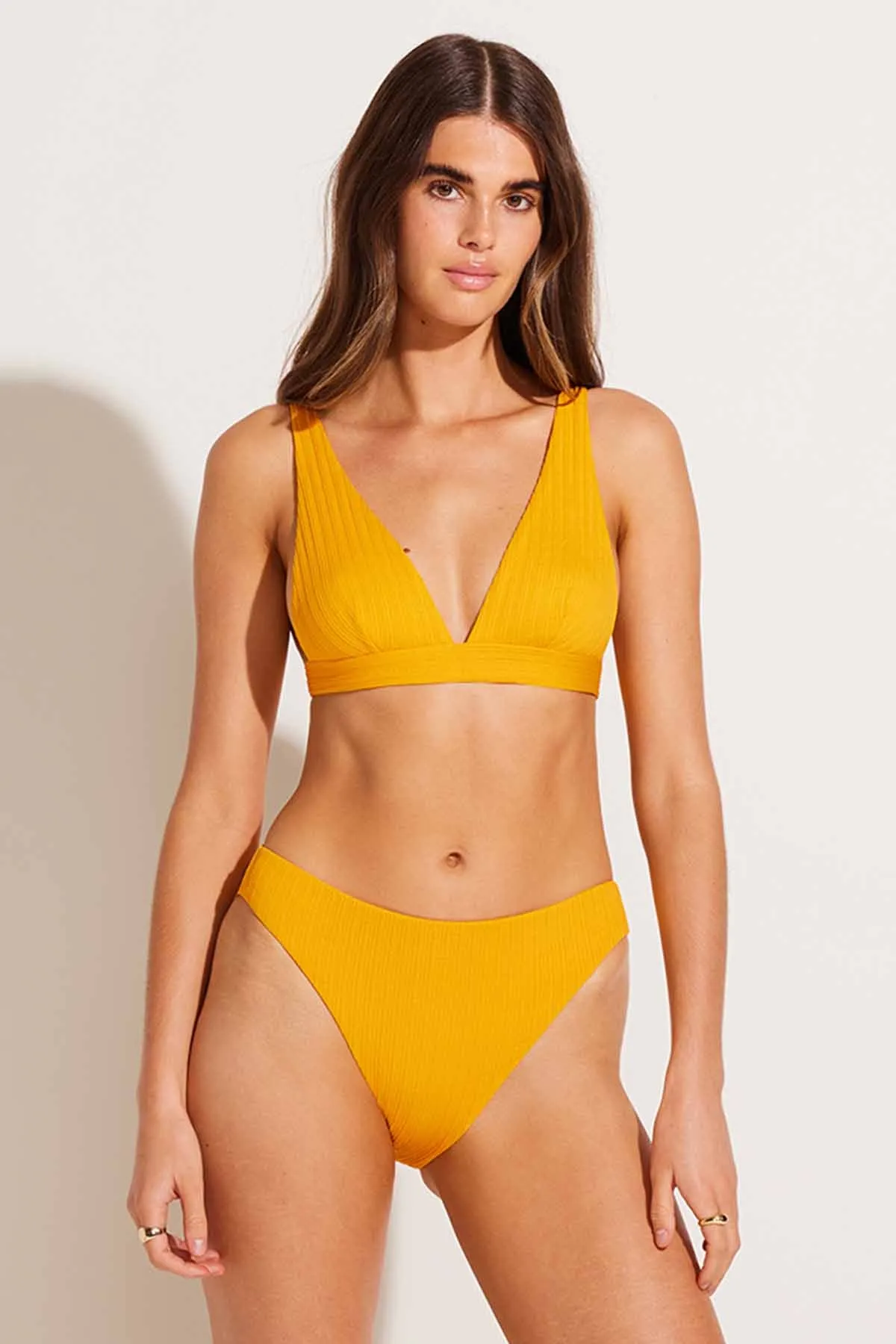 Cali High Leg Full Bottom - Sunflower Pucker Rib