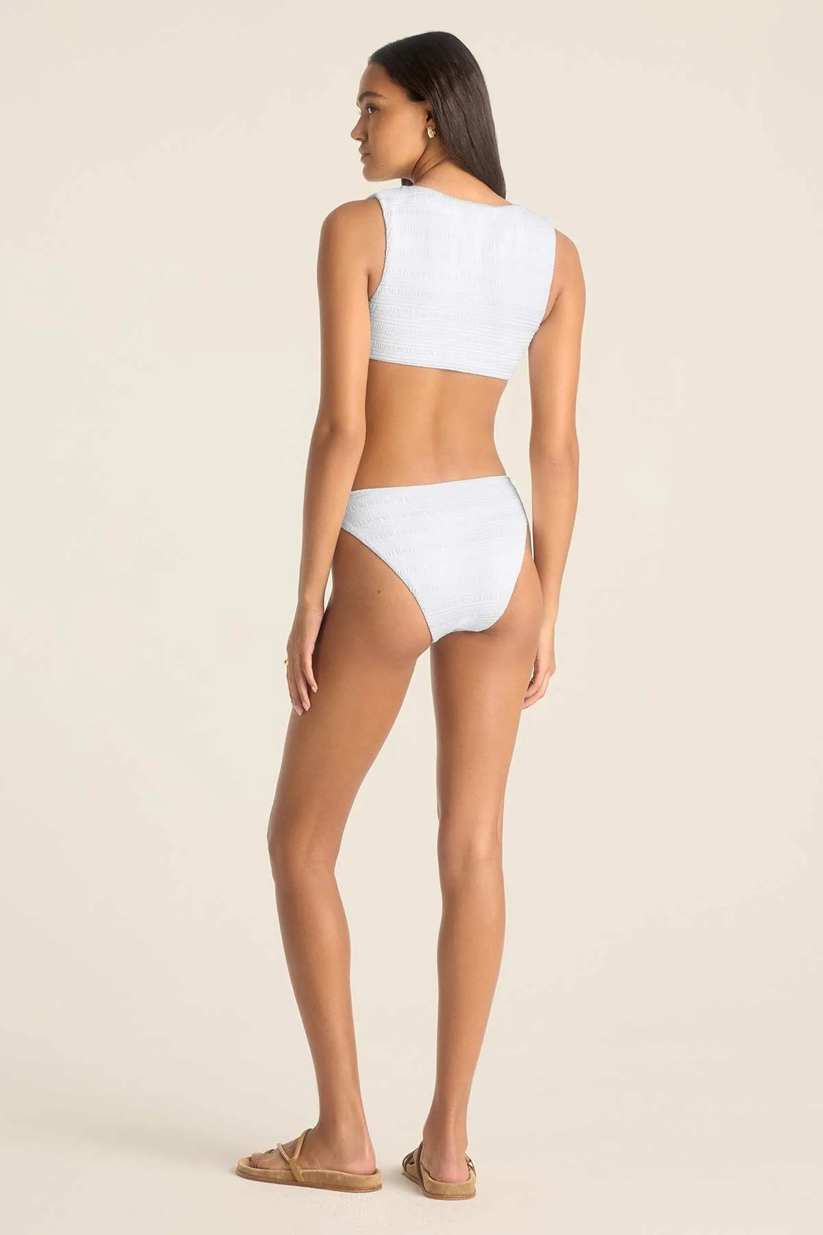 Cali High Leg Full Bottom - White Seersucker Stripe