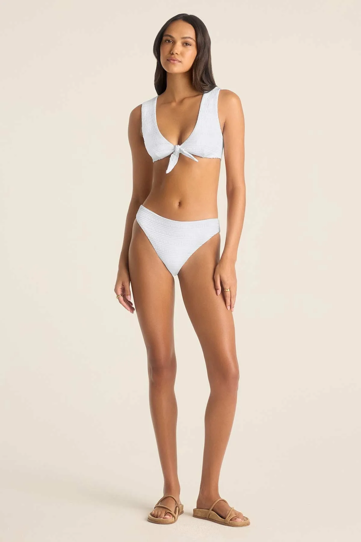 Cali High Leg Full Bottom - White Seersucker Stripe