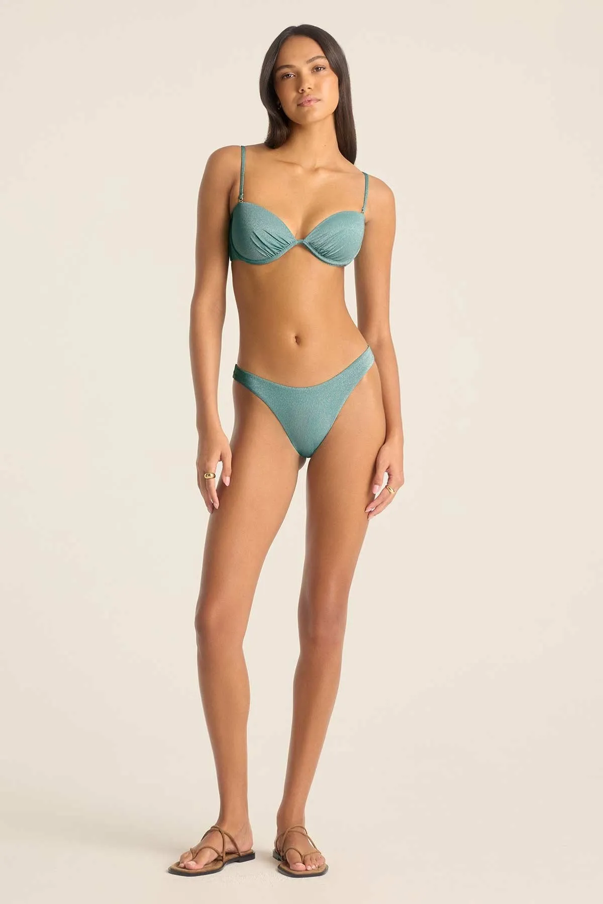 California High Leg Bottom - Aqua Metallic