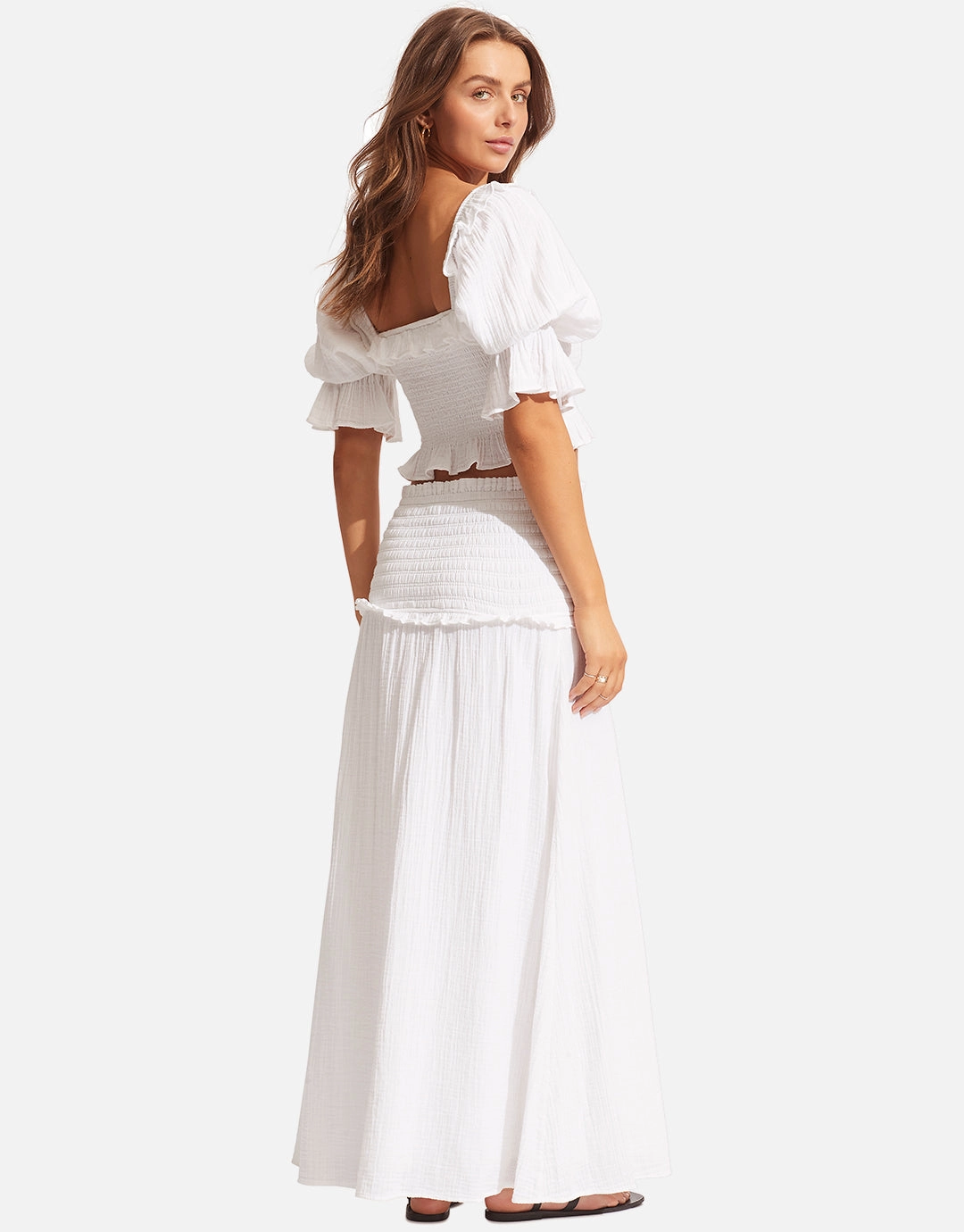 Caspian Shirring Top - White