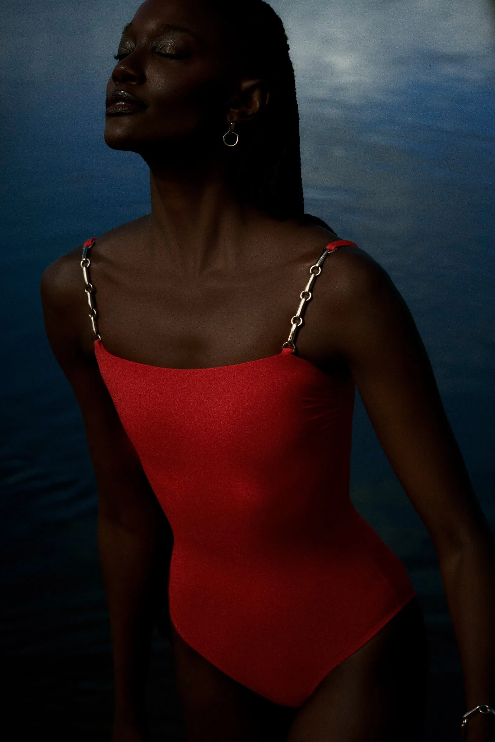Chain Strap One Piece Swimsuit, Watermelon