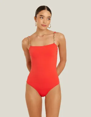 Chain Strap One Piece Swimsuit, Watermelon