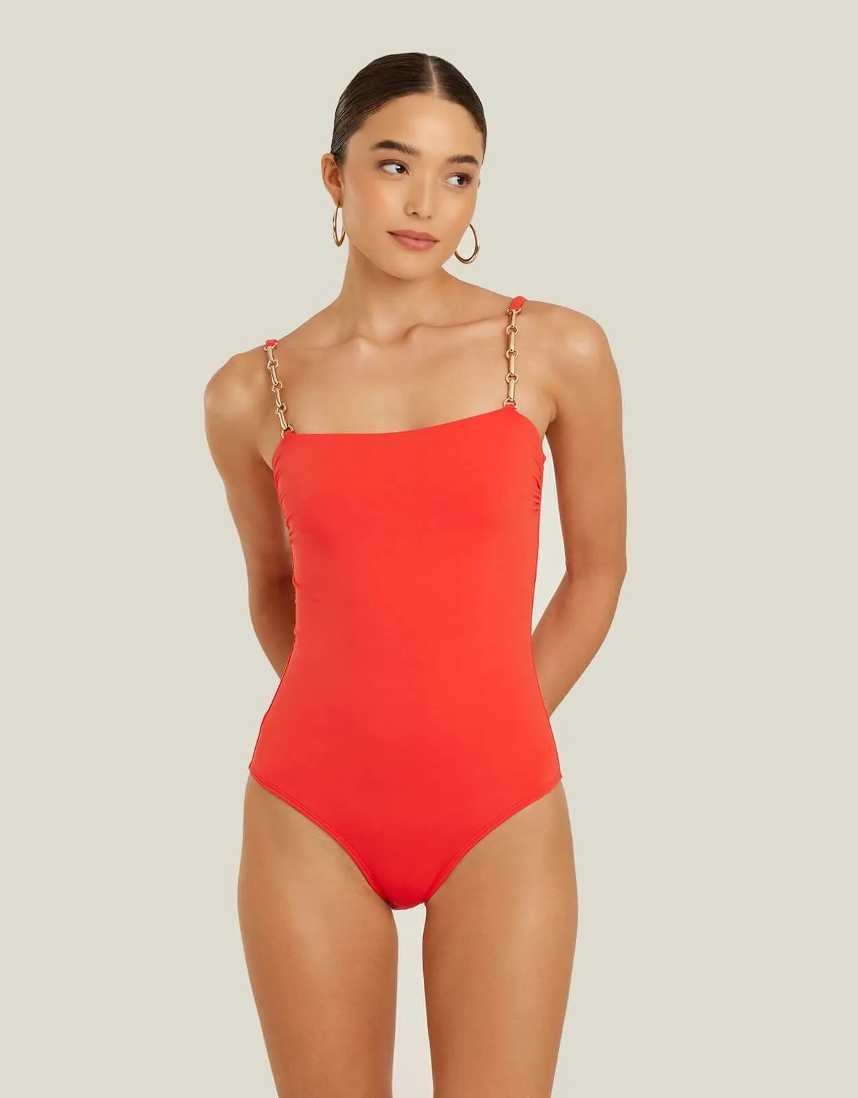 Chain Strap One Piece Swimsuit, Watermelon