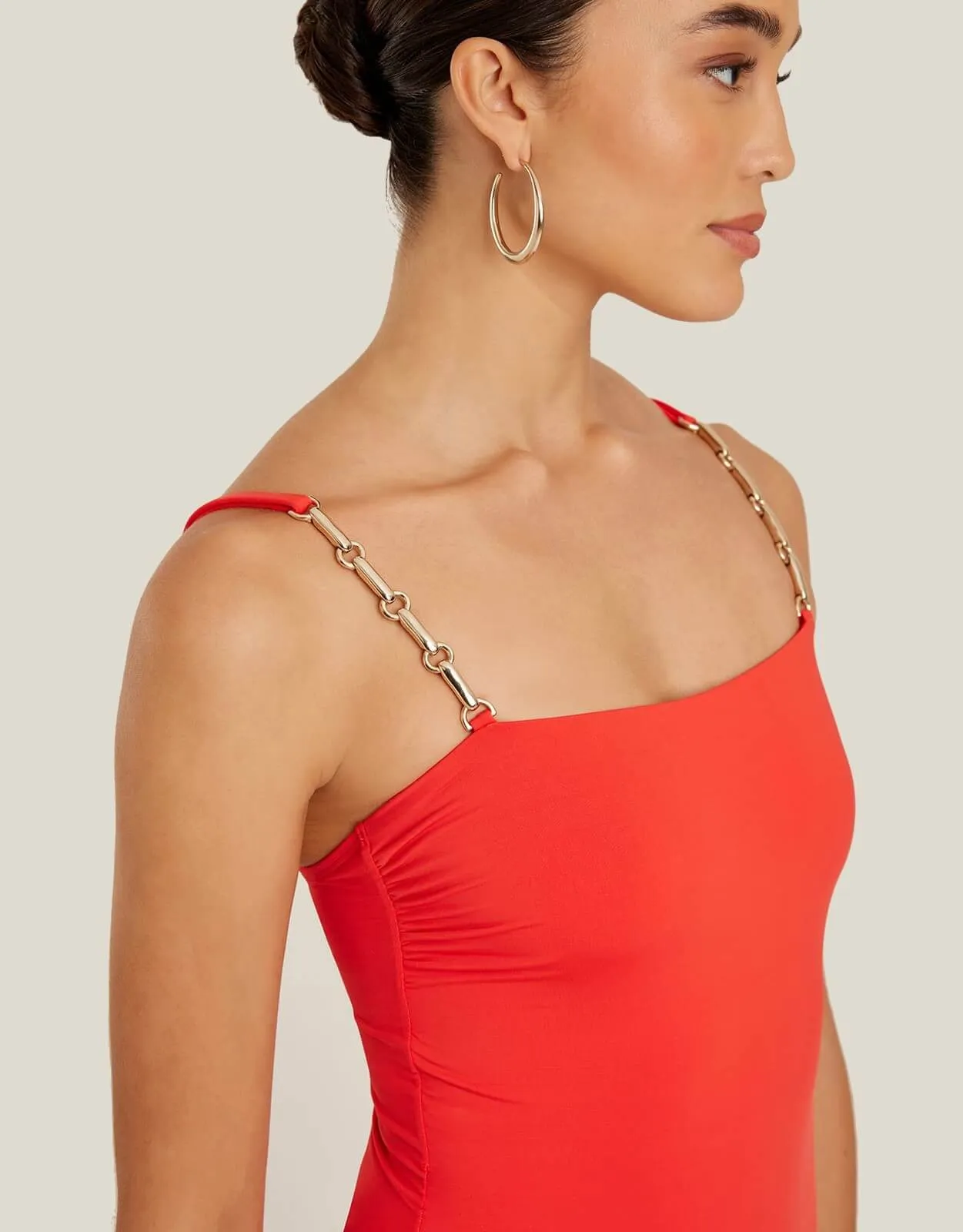 Chain Strap One Piece Swimsuit, Watermelon