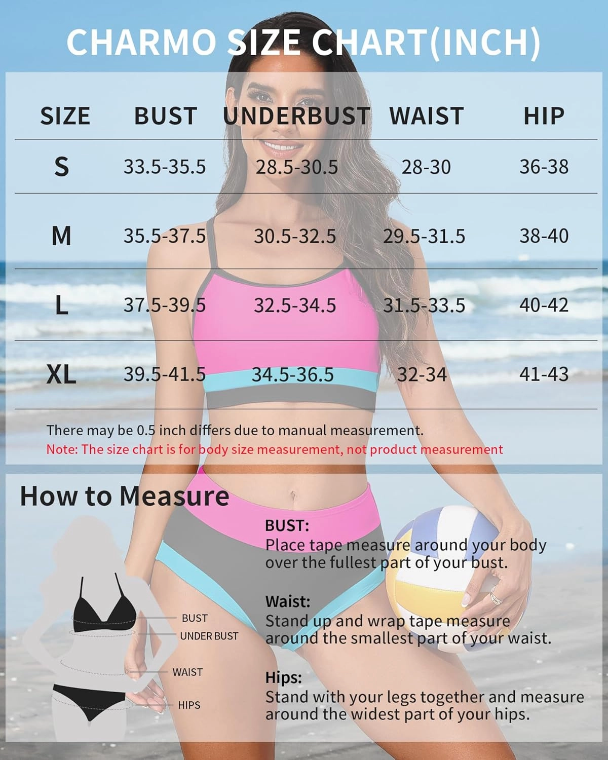 Charmo Women High Waisted Bikini Sets Sporty Color Block Two Piece Swimsuit Scoop Neck Bathing Suits Swimwear