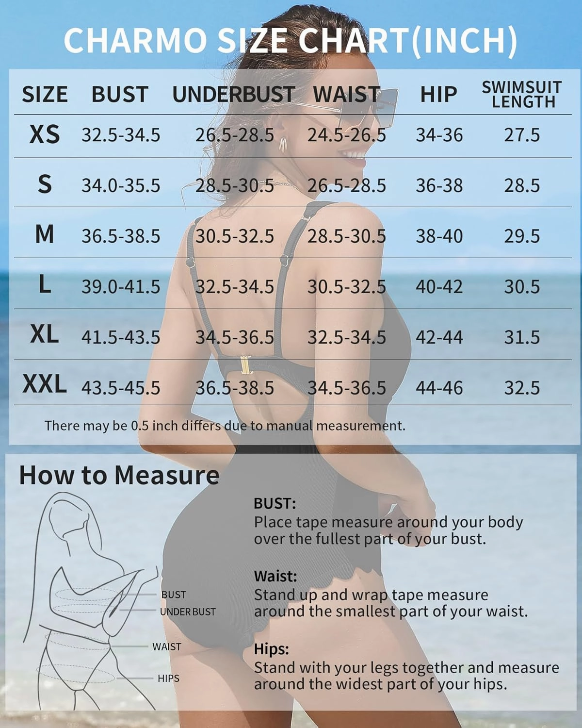 Charmo Womens Scalloped Ribbed One Piece Swimsuits Retro Square Neck Modest Bathing Suits