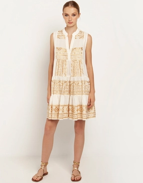 Classic Triangle Sleeveless Mini Dress - Natural and Gold
