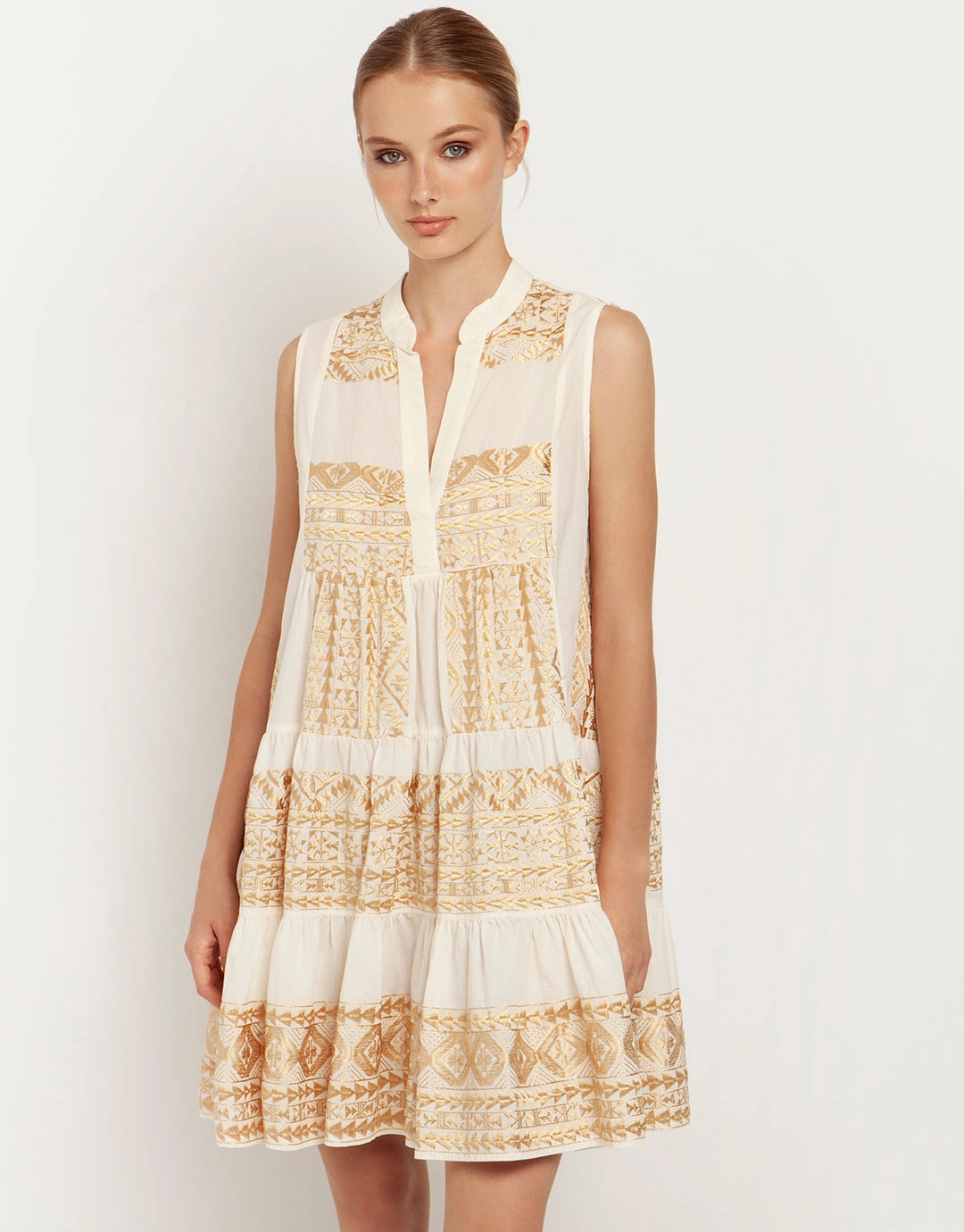 Classic Triangle Sleeveless Mini Dress - Natural and Gold