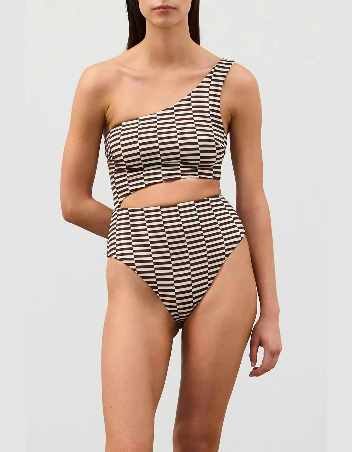 Cocoa Grid Textured One Piece