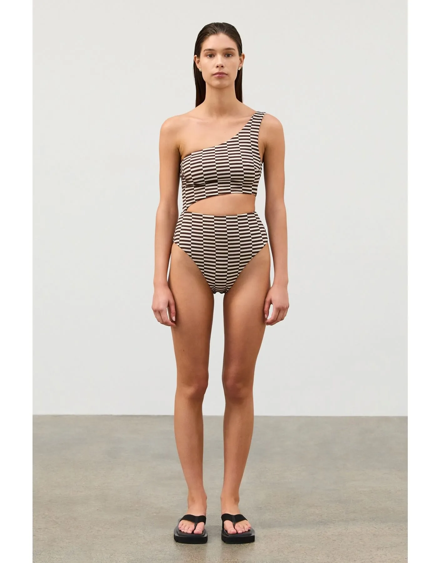 Cocoa Grid Textured One Piece