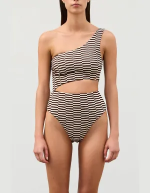 Cocoa Grid Textured One Piece
