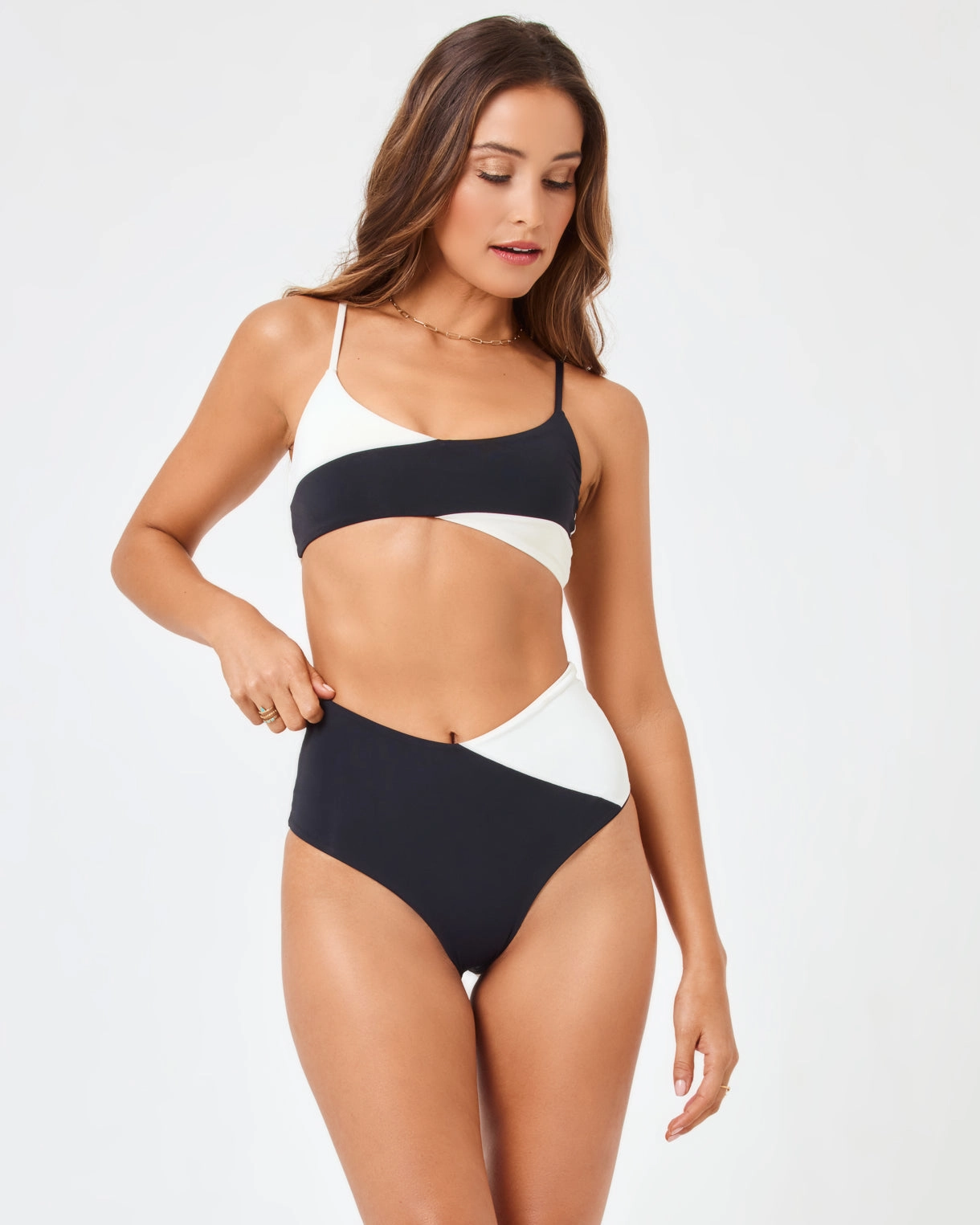 Color Block High Tide Bikini Bottom - Black-Cream