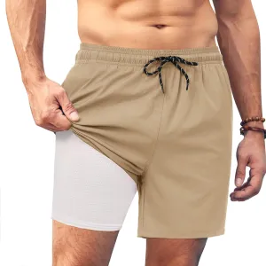 COOFANDY Men Swim Trunk with Compression Liner 2 in 1 Swimwear Bathing Suit Quick Dry Board Short