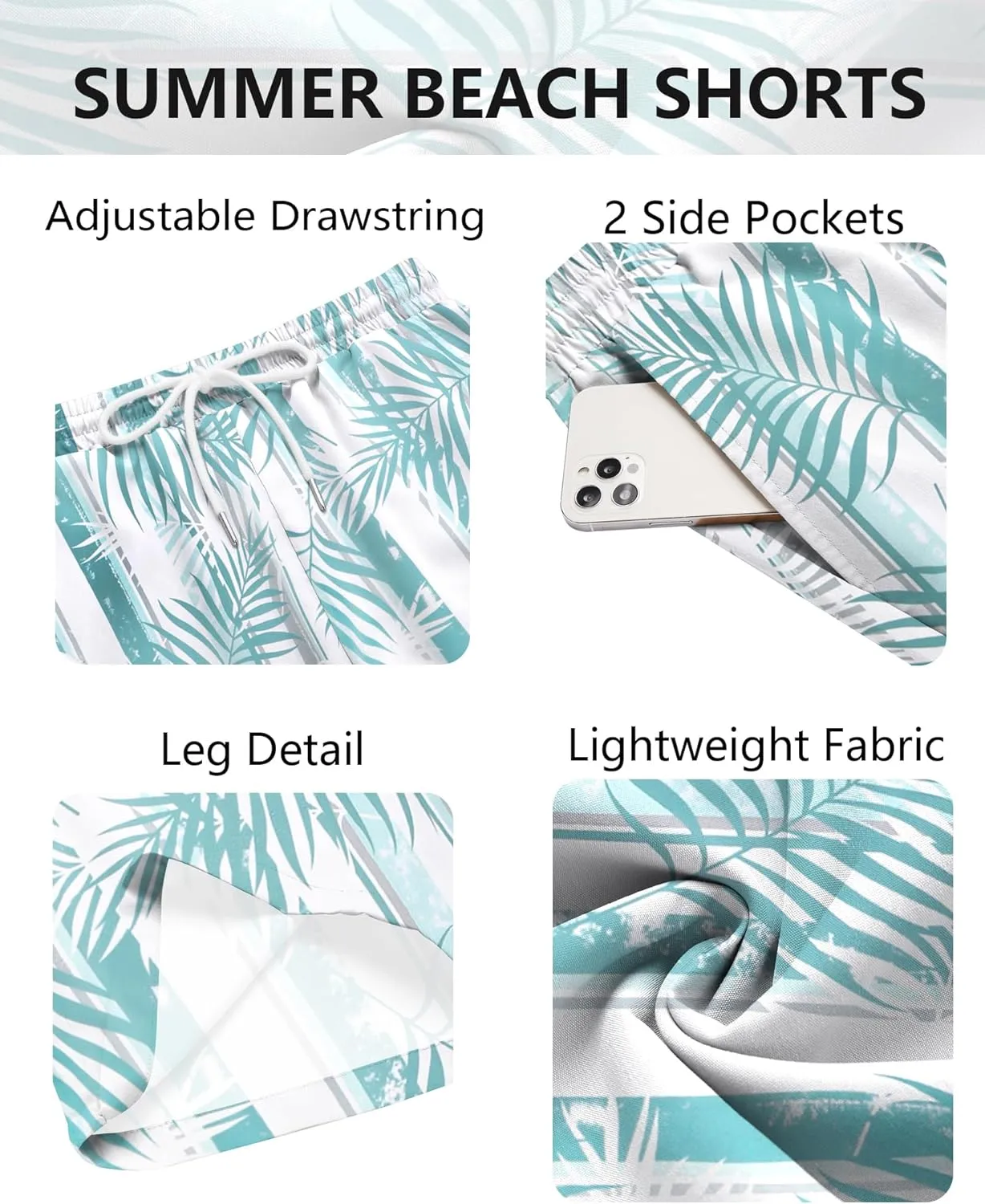COOFANDY Men's Hawaiian Beach Shorts Elastic Waist Drawstring Lightweight Summer Casual Shorts with Pocket