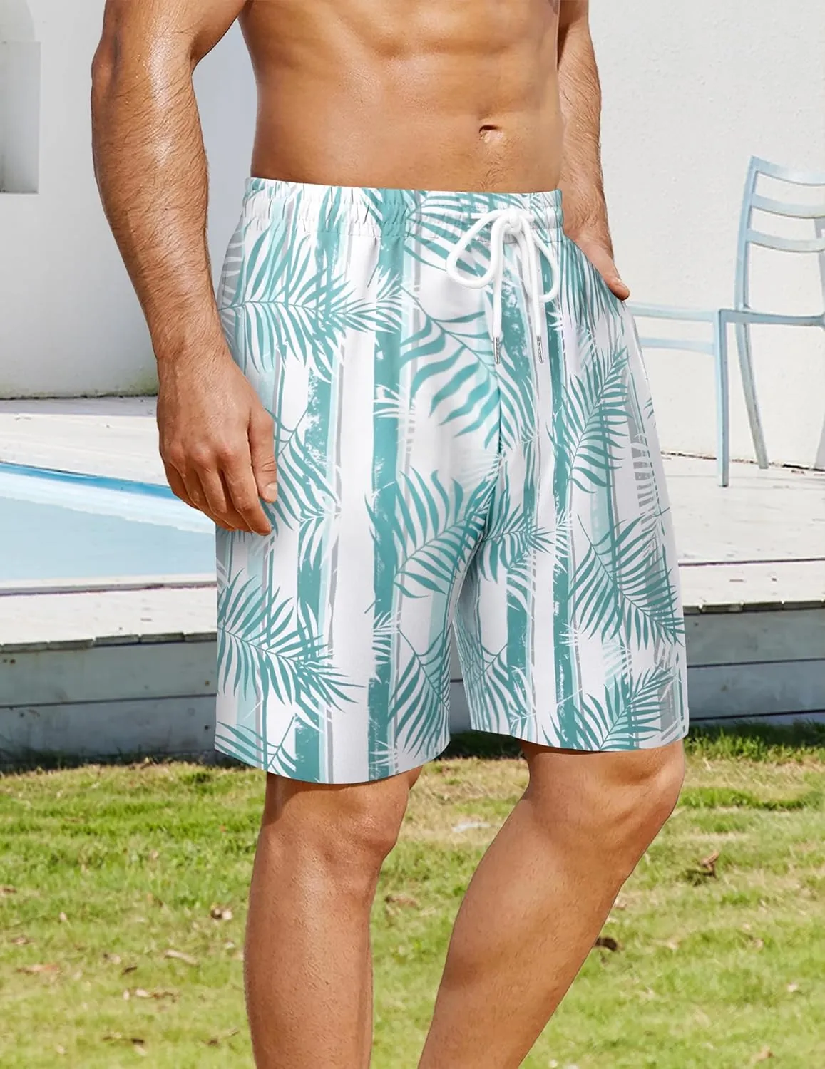 COOFANDY Men's Hawaiian Beach Shorts Elastic Waist Drawstring Lightweight Summer Casual Shorts with Pocket