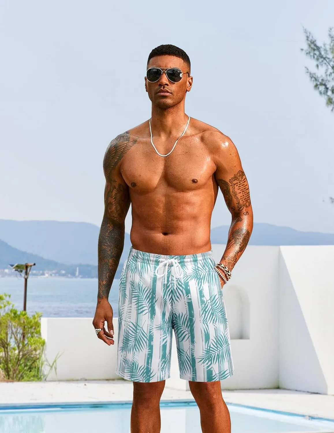 COOFANDY Men's Hawaiian Beach Shorts Elastic Waist Drawstring Lightweight Summer Casual Shorts with Pocket