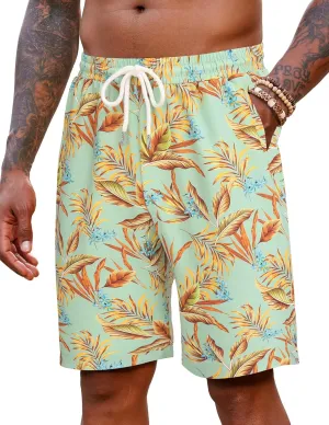 COOFANDY Men's Hawaiian Beach Shorts Elastic Waist Drawstring Lightweight Summer Casual Shorts with Pocket