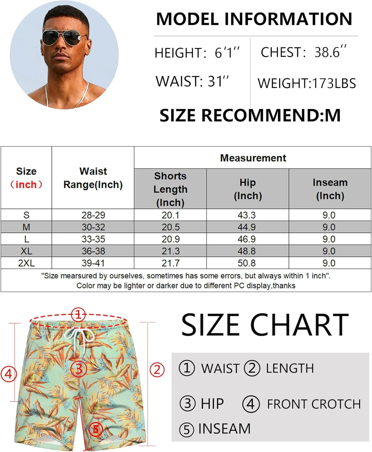 COOFANDY Men's Hawaiian Beach Shorts Elastic Waist Drawstring Lightweight Summer Casual Shorts with Pocket