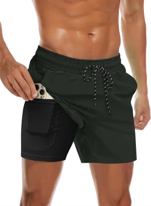 COOFANDY Men's Swim Trunks Bathing Suit with Compression Liner Pockets Quick Dry Swimsuit Beach Board Swim Short Swimwear