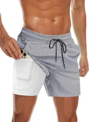 COOFANDY Men's Swim Trunks Bathing Suit with Compression Liner Pockets Quick Dry Swimsuit Beach Board Swim Short Swimwear