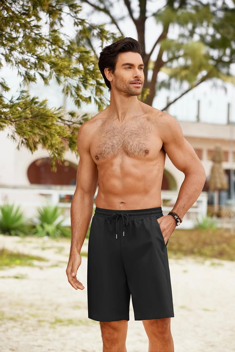 COOFANDY Men's Hawaiian Beach Shorts Elastic Waist Drawstring Lightweight Summer Casual Shorts with Pocket