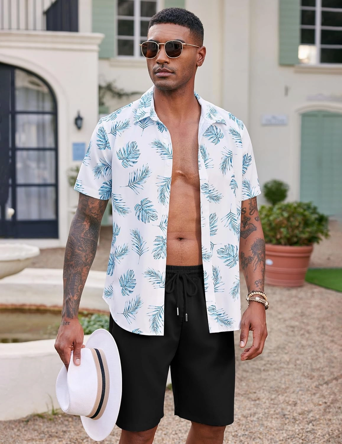 COOFANDY Men's Hawaiian Beach Shorts Elastic Waist Drawstring Lightweight Summer Casual Shorts with Pocket