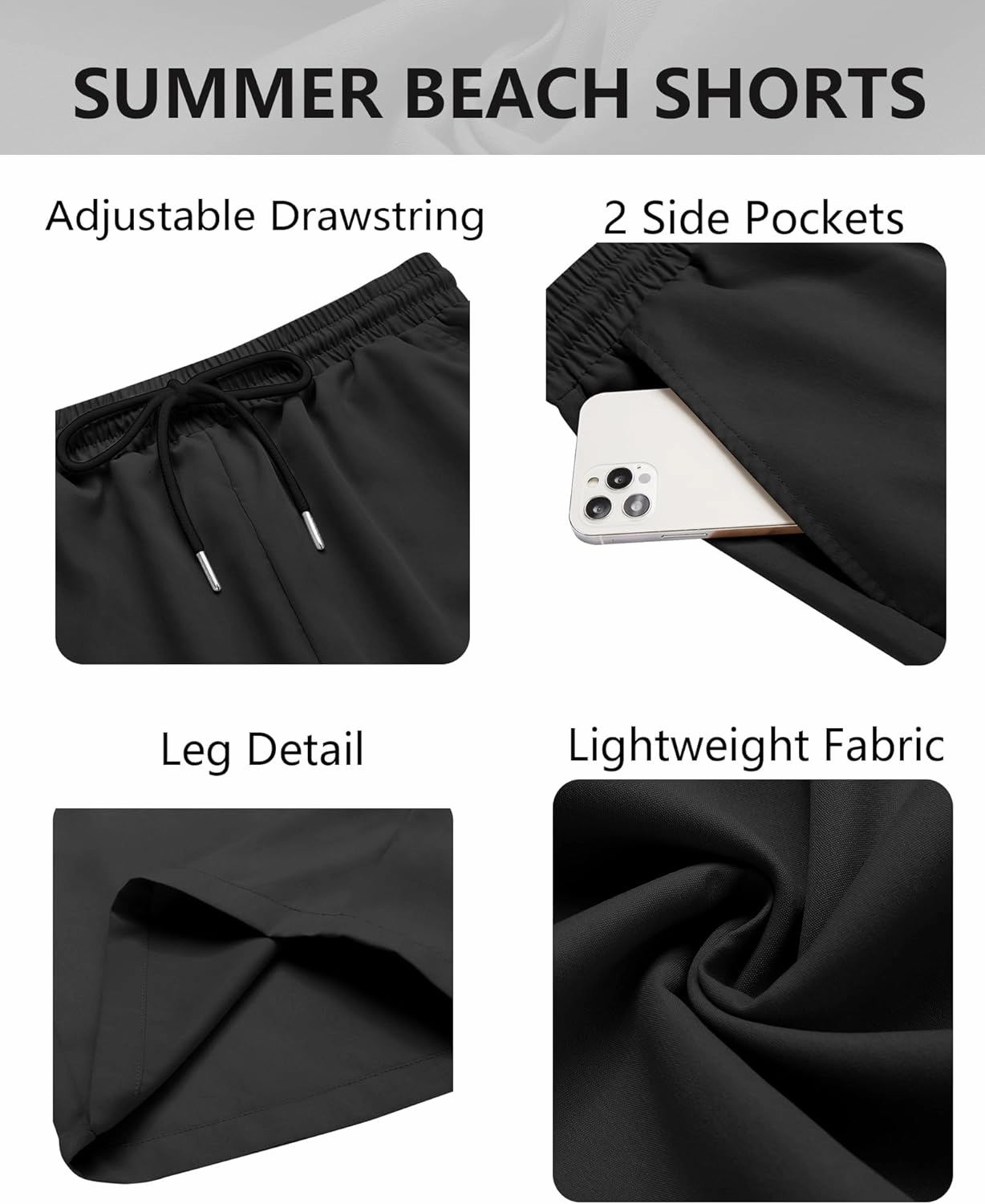 COOFANDY Men's Hawaiian Beach Shorts Elastic Waist Drawstring Lightweight Summer Casual Shorts with Pocket