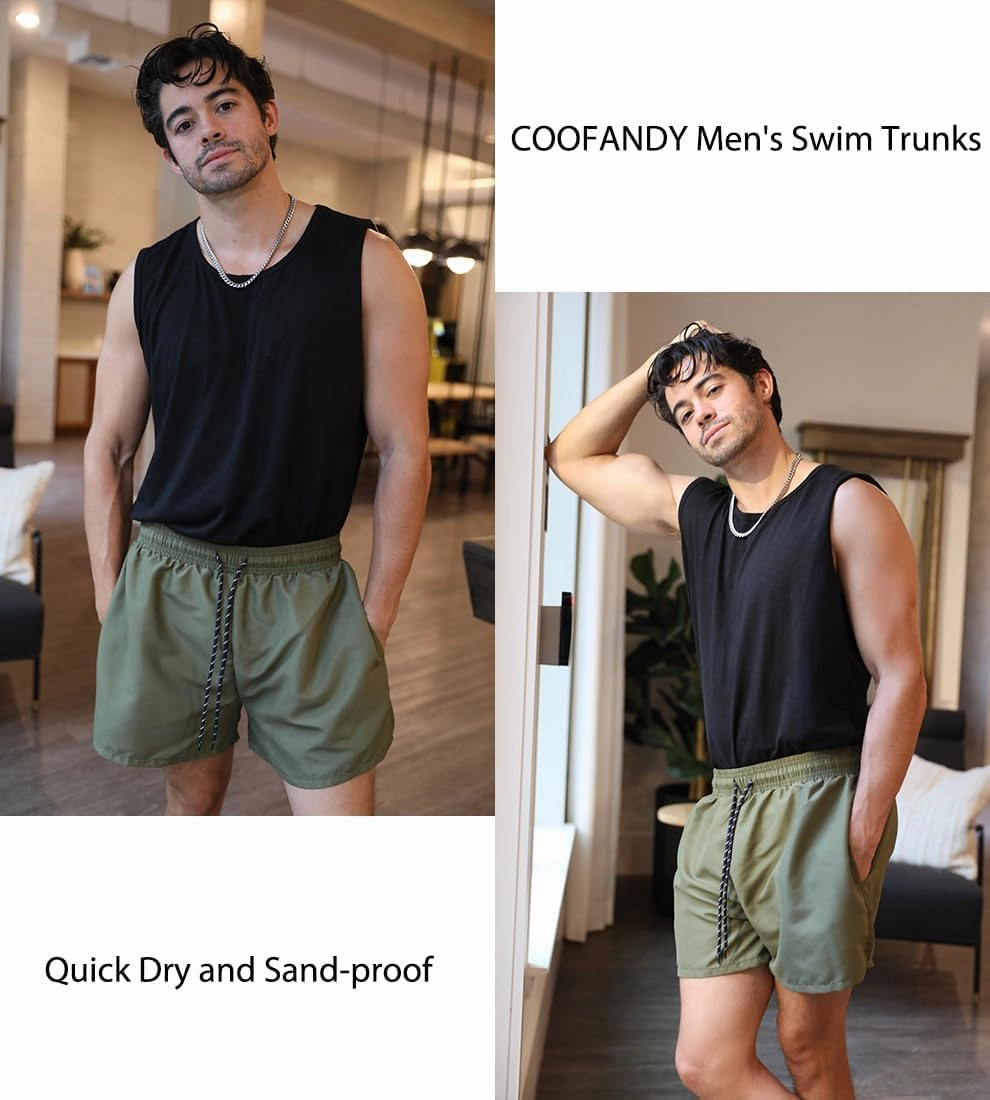 COOFANDY Men's Swim Trunks Bathing Suit with Compression Liner Pockets Quick Dry Swimsuit Beach Board Swim Short Swimwear