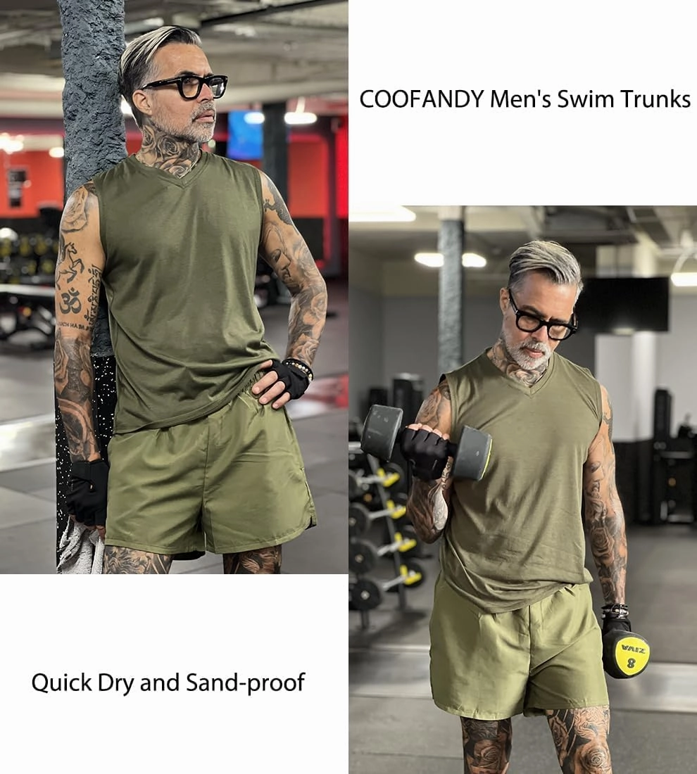 COOFANDY Men's Swim Trunks Bathing Suit with Compression Liner Pockets Quick Dry Swimsuit Beach Board Swim Short Swimwear
