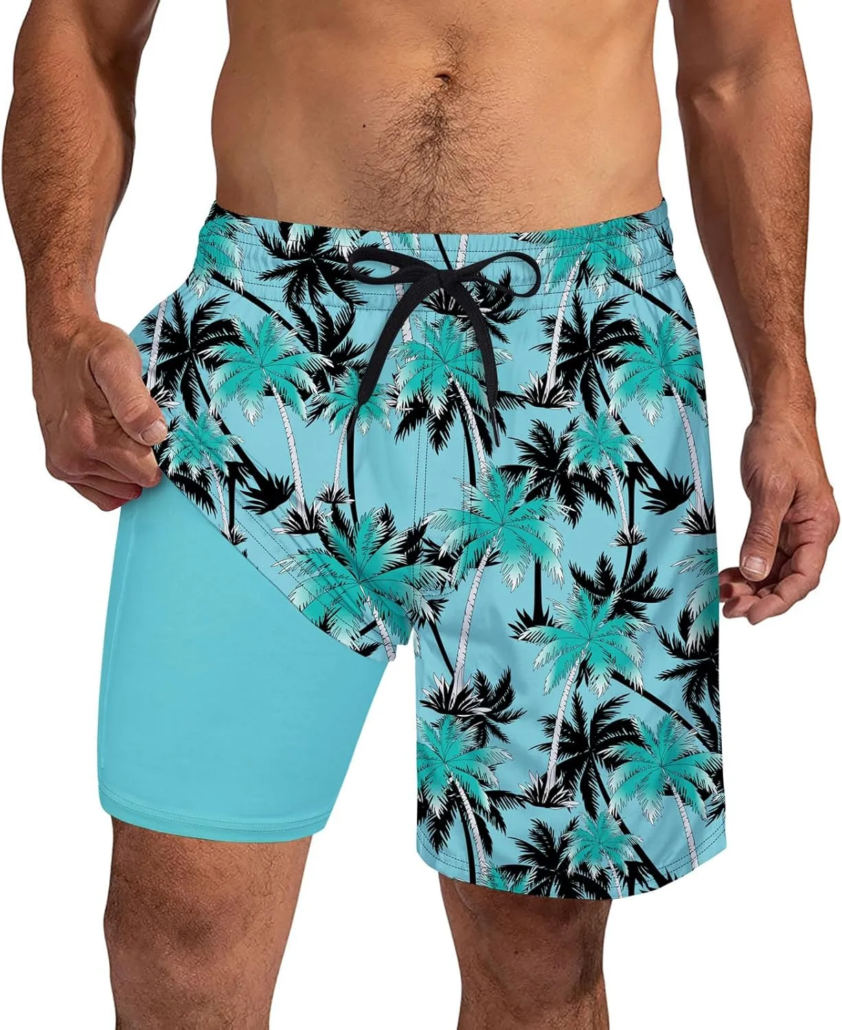 Cozople Mens Swim Trunks 7Inch with Compression Liner Quick Dry Swimsuit Swim Shorts Phone Pocket Swimwear