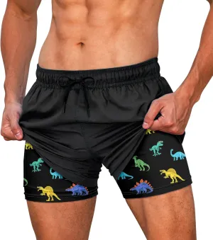 Cozople Mens Swim Trunks Quick Dry Bathing Suit with Compression Liner 5.5" Inseam Anti Chafe Beach Swim Shorts