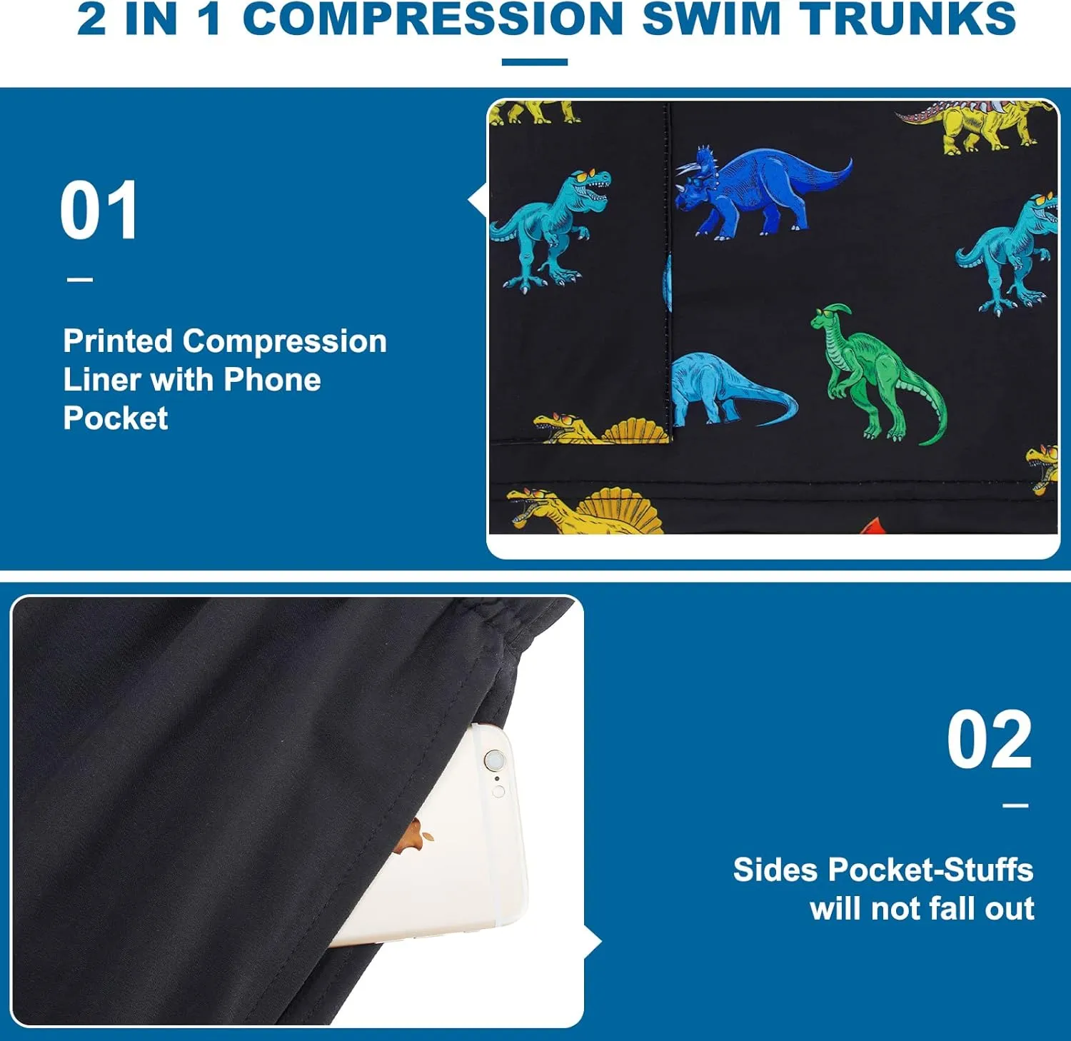 Cozople Mens Swim Trunks Quick Dry Bathing Suit with Compression Liner 5.5" Inseam Anti Chafe Beach Swim Shorts