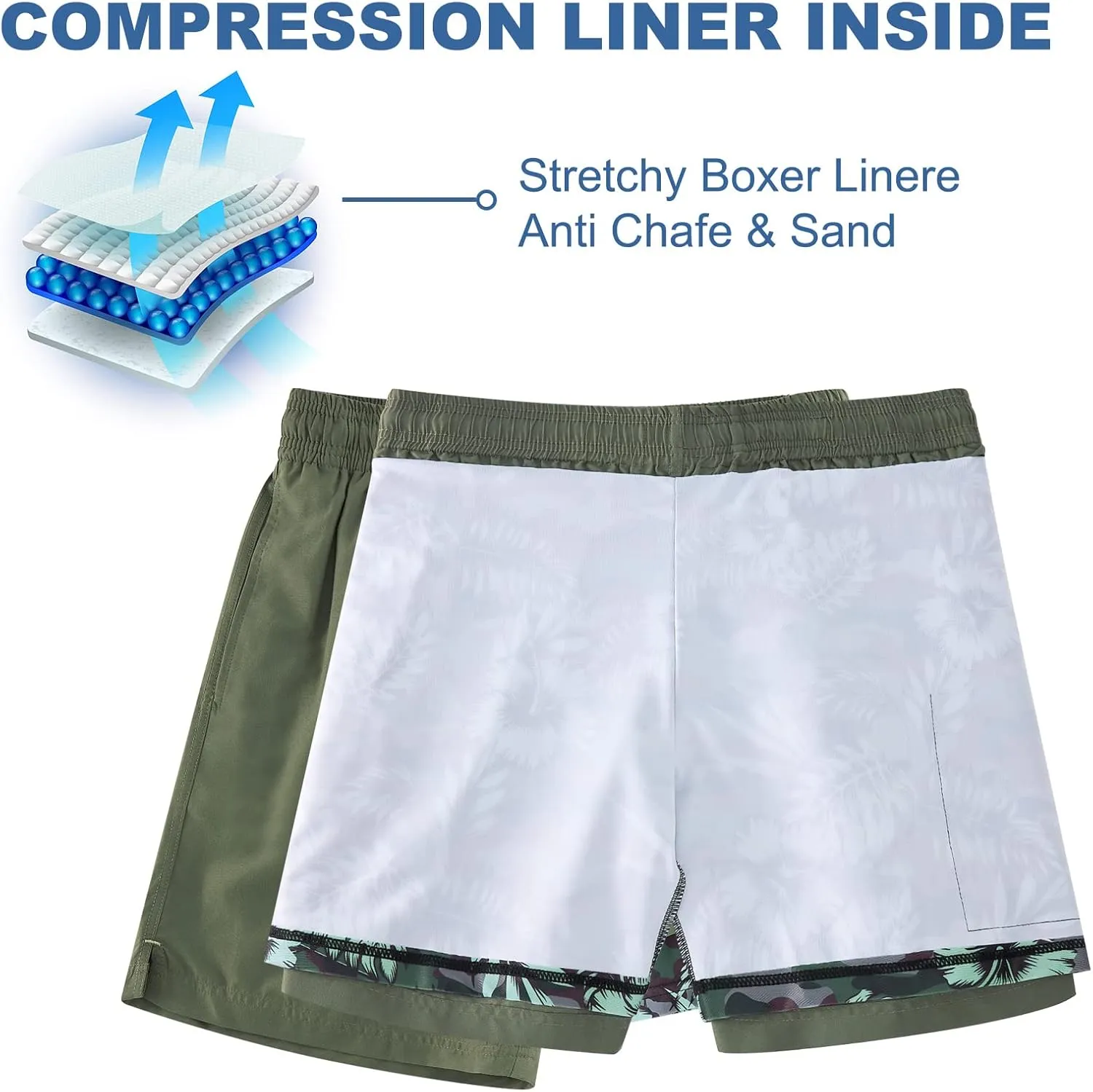 Cozople Mens Swim Trunks with Compression Liner 5.5" Inseam Quick Dry Bathing Suit Lightweight Swimming Shorts