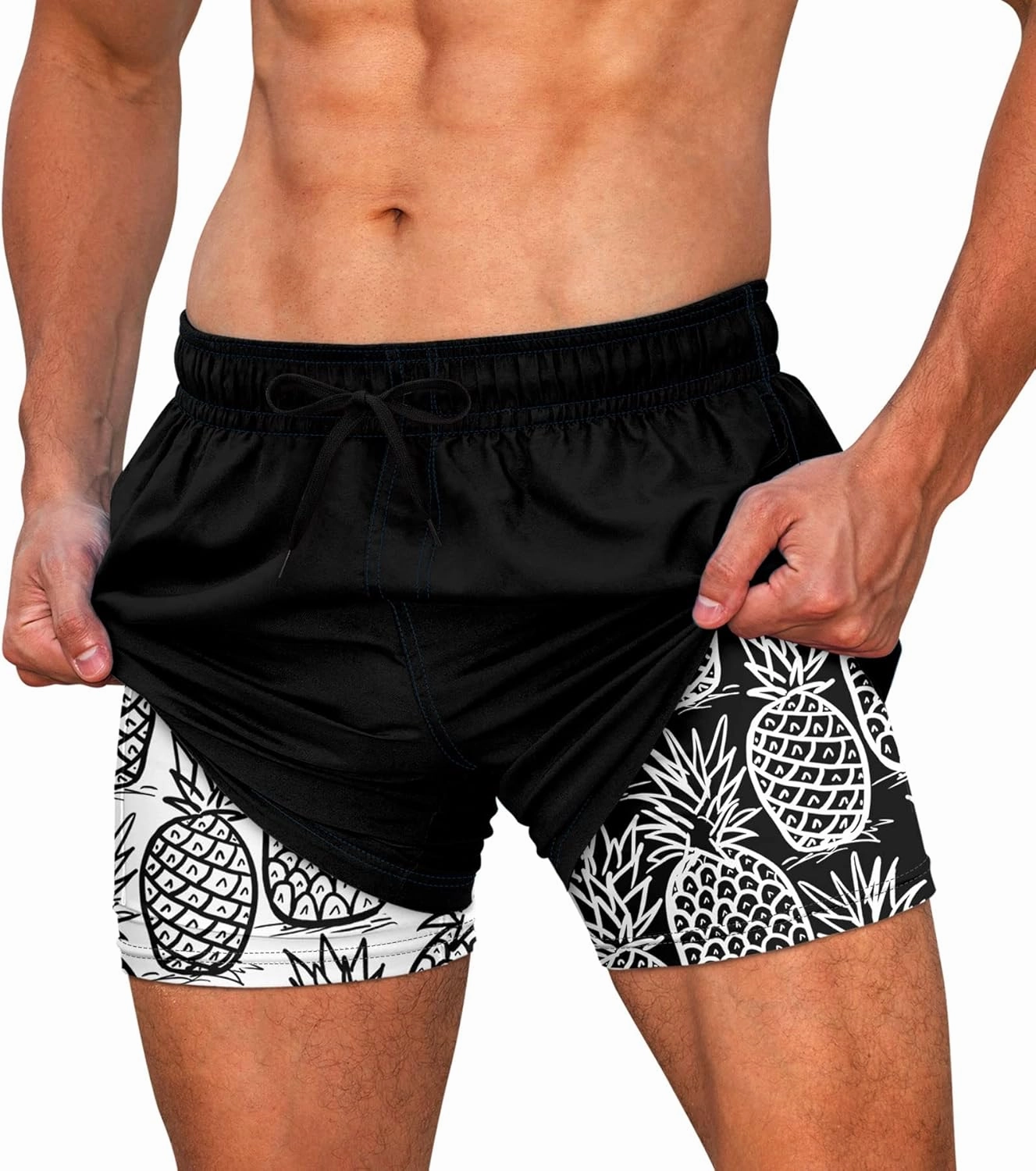 Cozople Mens Swim Trunks Quick Dry Bathing Suit with Compression Liner 5.5" Inseam Anti Chafe Beach Swim Shorts