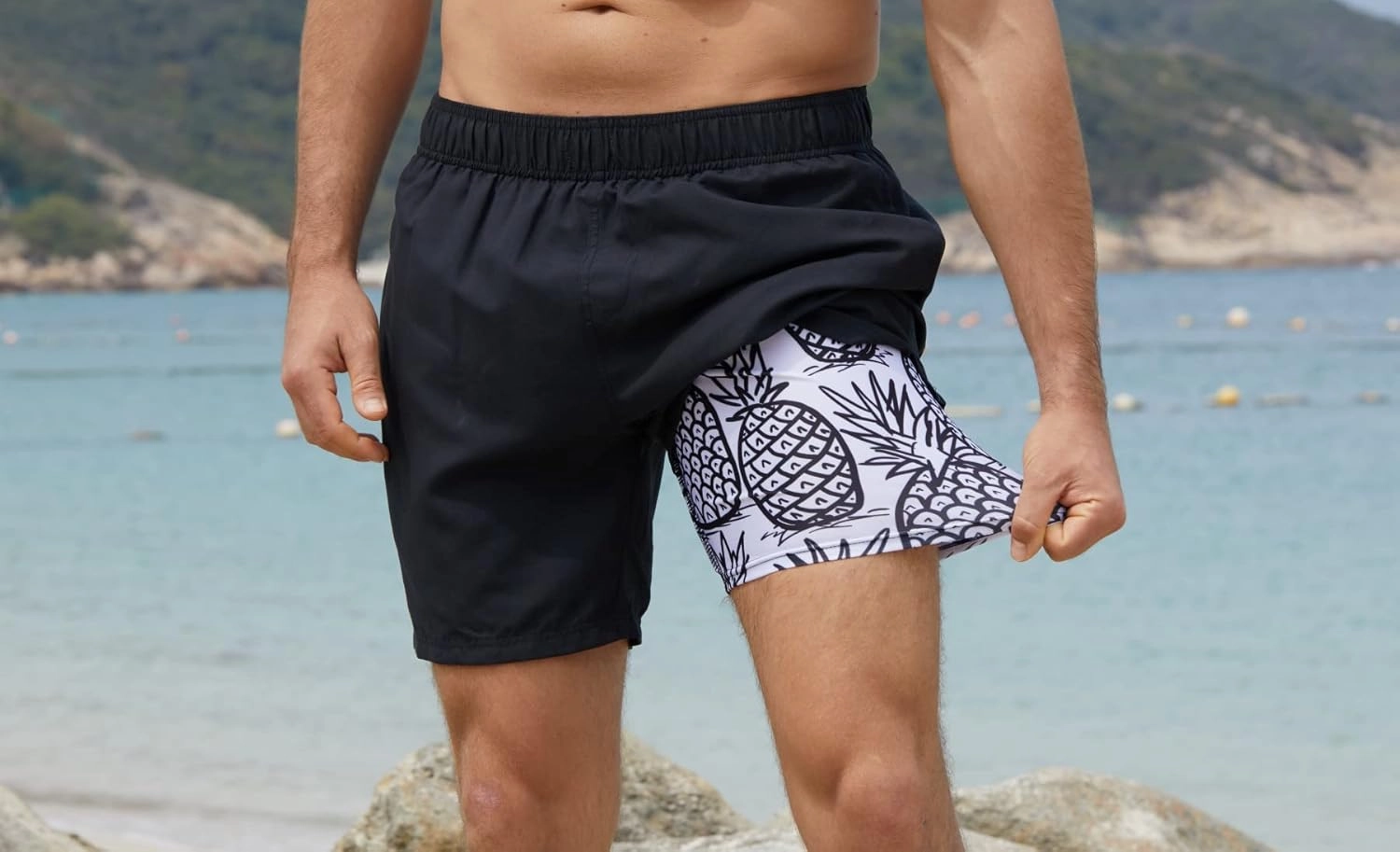 Cozople Mens Swim Trunks Quick Dry Bathing Suit with Compression Liner 5.5" Inseam Anti Chafe Beach Swim Shorts