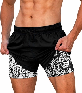 Cozople Mens Swim Trunks Quick Dry Bathing Suit with Compression Liner 5.5" Inseam Anti Chafe Beach Swim Shorts
