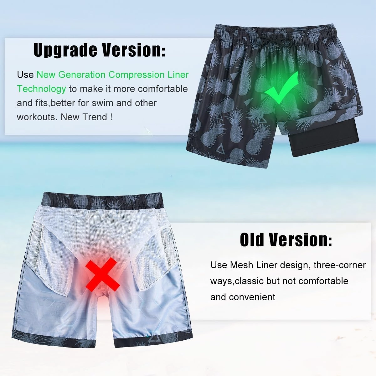 Cozople Mens Swim Trunks with Compression Liner 5.5" Inseam Quick Dry Bathing Suit Lightweight Swimming Shorts
