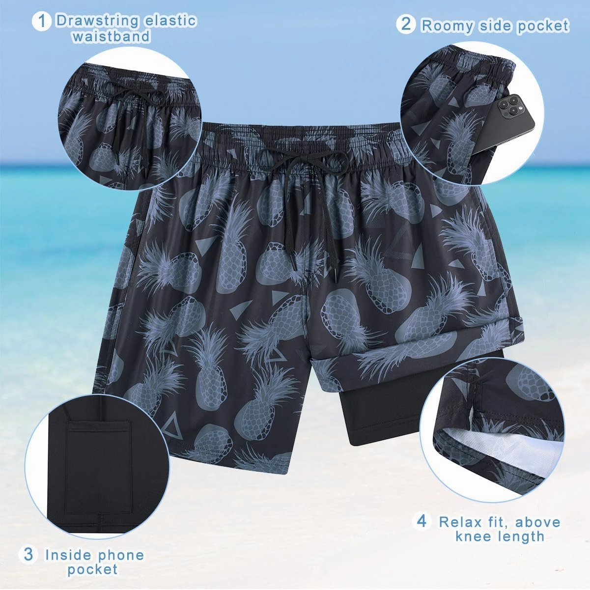 Cozople Mens Swim Trunks with Compression Liner 5.5" Inseam Quick Dry Bathing Suit Lightweight Swimming Shorts