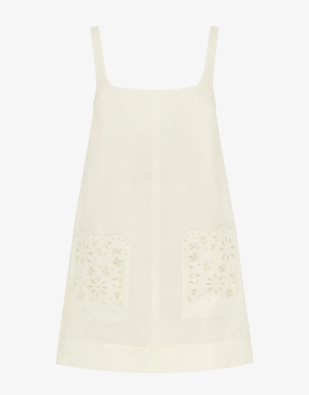 Creme Embroidered Shift Mini Dress - White