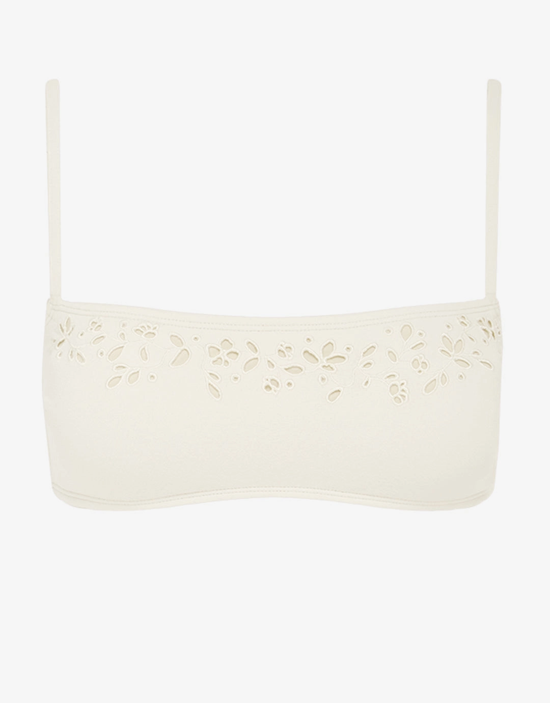 Creme Memoir Embroidered Bandeau Crop Bikini Top - White