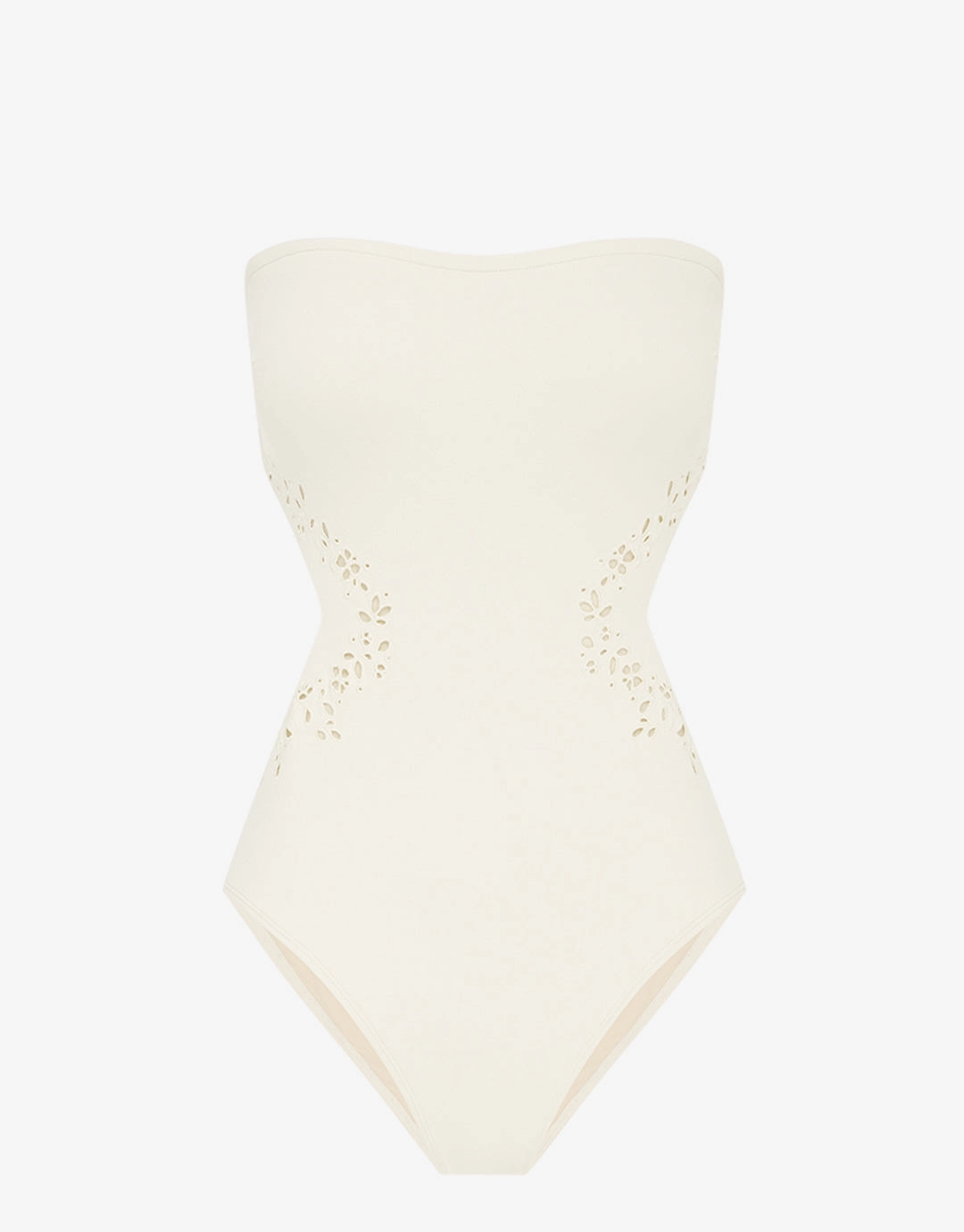 Creme Memoir Embroidered Strapless Swimsuit - White