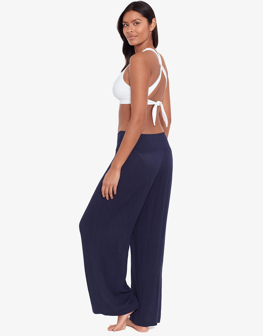 Crinkle Smocked Waist Beach Pant - Dark Navy
